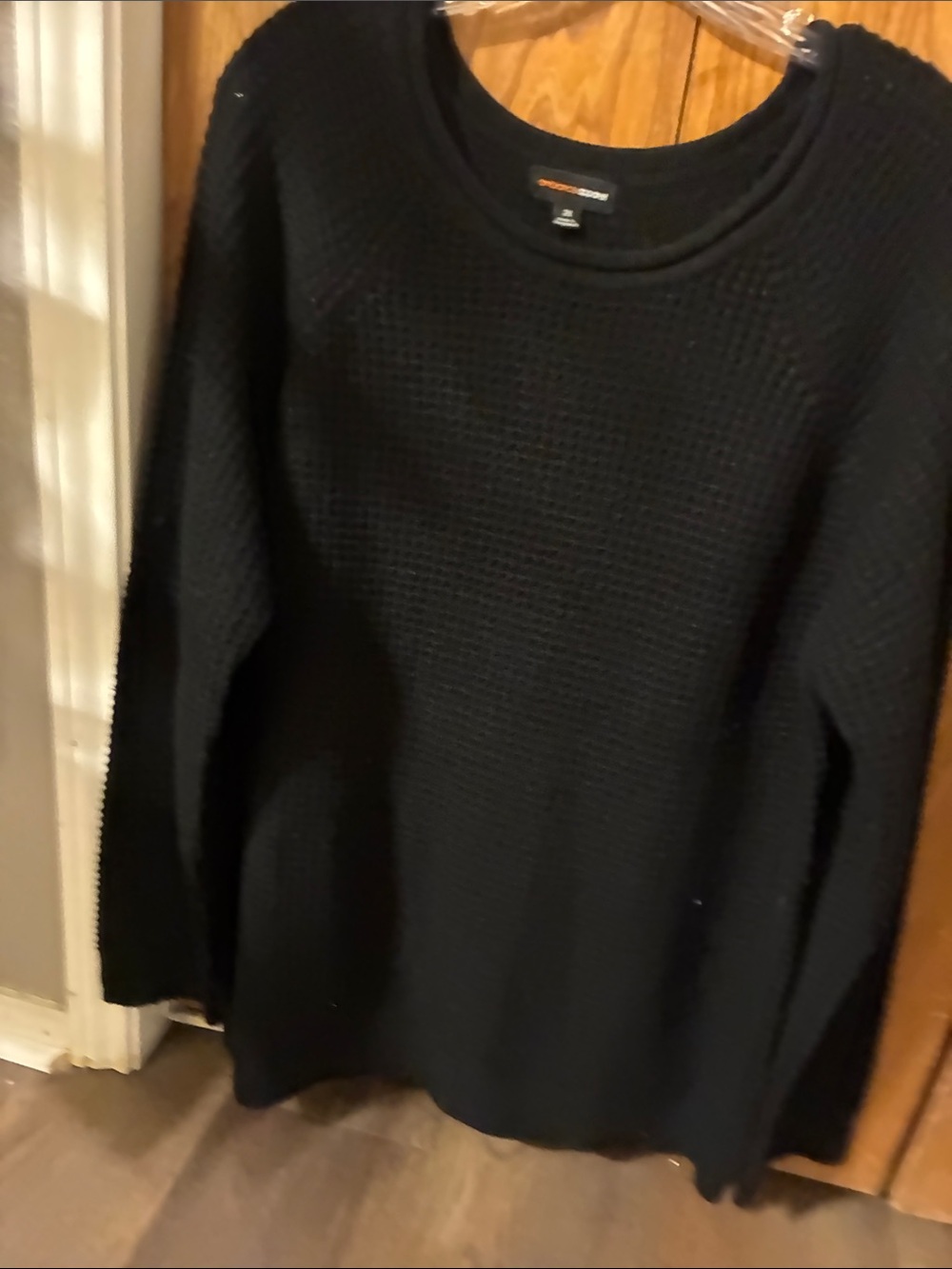 Ladies Black Waffle-Knit Crew Sweater